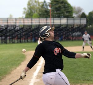 Peter Capel bounced foul at the plate on this pitch, but on a subsequent one lashed a double to drive in both runs in the 7-2 loss to Plainview on May 10.