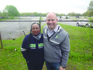 From left: Sandra Smith, the Chairperson for the Elmont Coalition for Sustainable Development, and New York Cosmos Chief Operating Officer Erik Stover