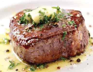 Medium Rare Fillet Mignon Steak with Herb Garlic Butter