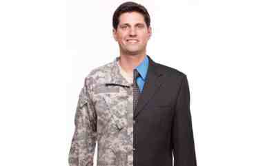 young man with split careers businessman and soldier