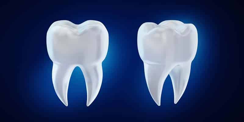 Dental background. 3d illustration. 3d render tooth fang on blue background.