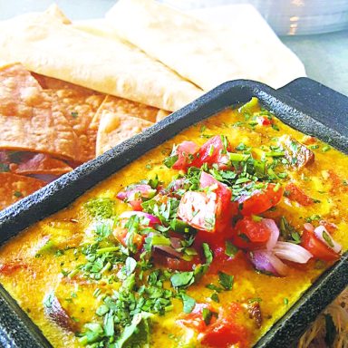 Purple Elephant VEGAN Queso Fundido & Chorizo with Tortilla Chips and Warm Corn Tortillas