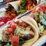 Purple Elephant VEGAN tacos. Avocado White Bean and Daysys Blazin Vegan Shrimp 1