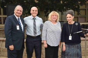 Pictured at the reception for new faculty were, from left: Superintendent of Schools Dr. Carl Bonuso, East Street Elementary School ENL teacher Jason Aliperti, Board of Education Vice President Brenda Judson and Assistant Superintendent for Personnel Rosemarie Coletti. (Photos courtesy of Hicksville School District)