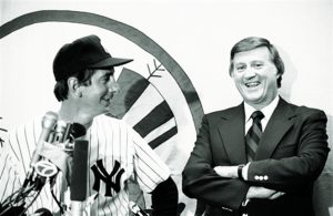 Billy Martin (left) and George Steinbrenner after the 1975 Old Timer's Day