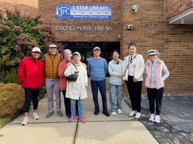 The Jericho Library adult walking club meets outside the library every Tuesday