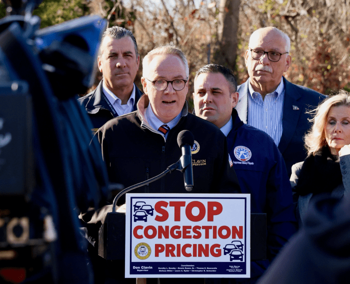 Hempstead Town Supervisor Don Clavin speaking against congestion pricing.