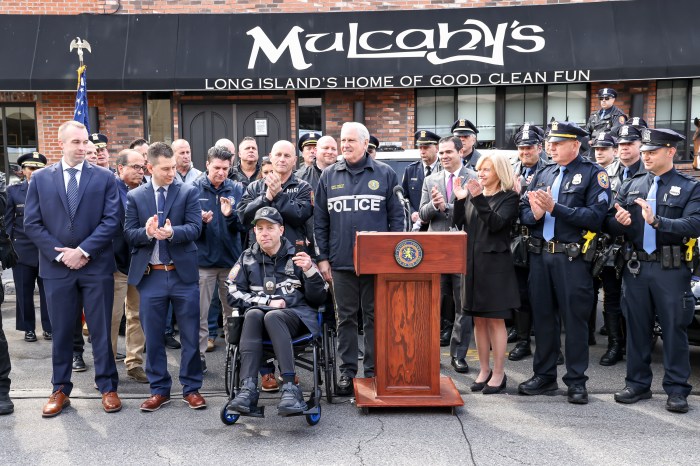 Nassau County Executive Bruce Blakeman honored Detective First Grade Kenneth Baribault at the announcement of the NCPD parade on April 27