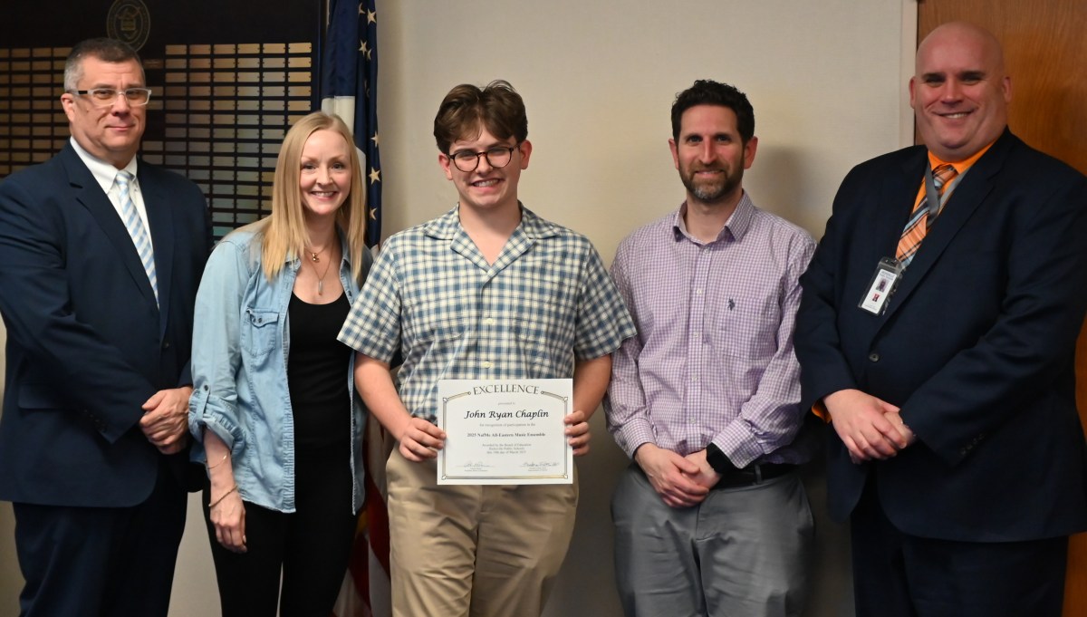 Hicksville's John Ryan Chaplin celebrated or being selected to participate in the 2025 National Association for Music Education’s All-Eastern Music Ensemble at board meeting