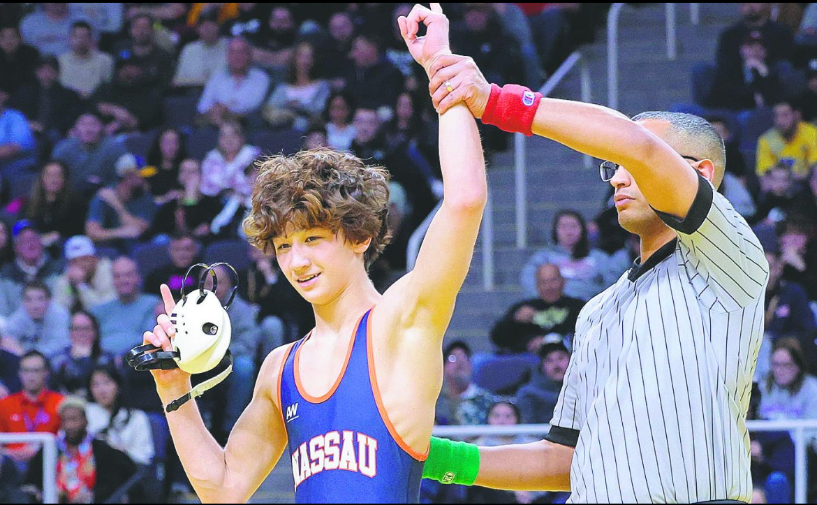 Colton Schmiesing placed no. 1 in the state wrestling championships, earning the first title in Oyster Bay High School wrestling program history