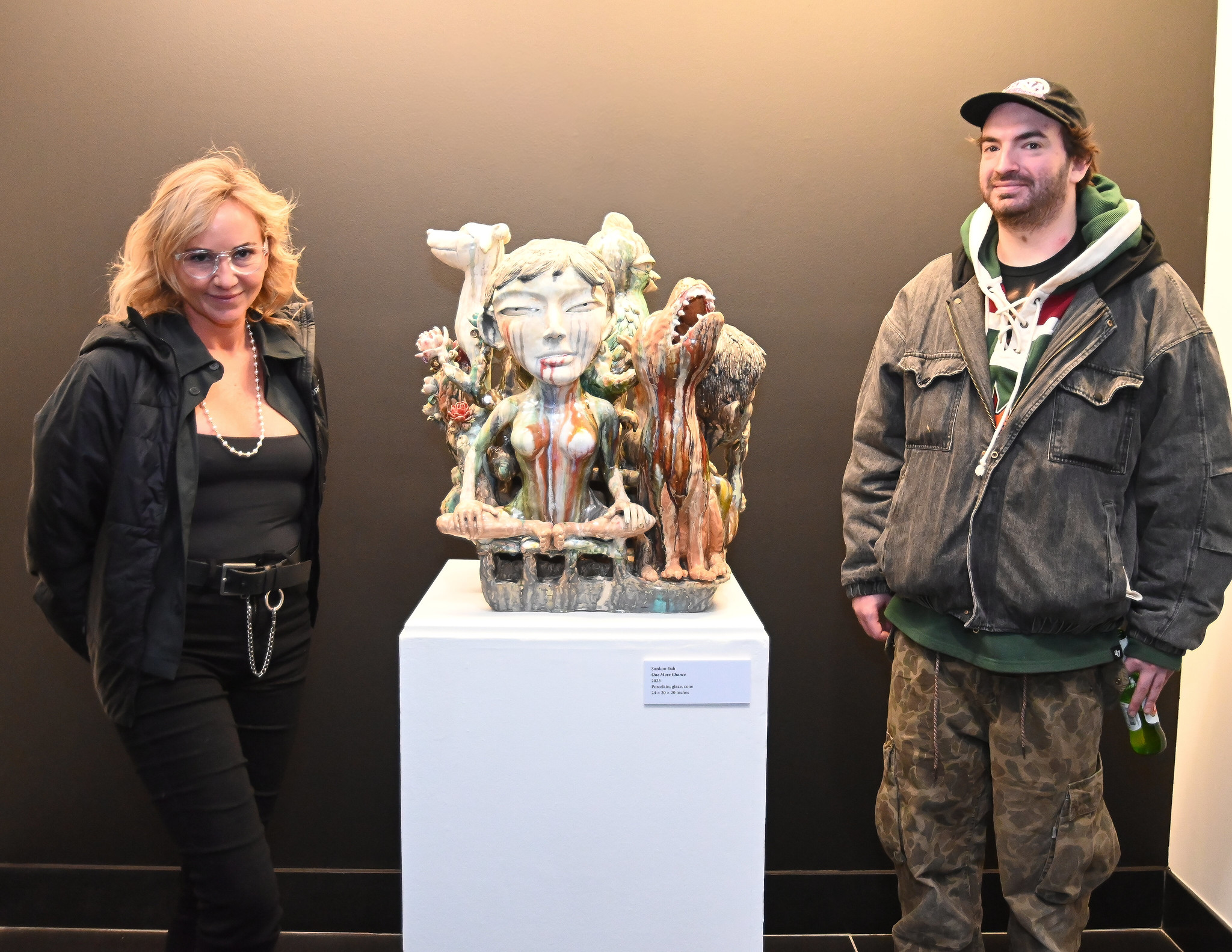Image 6 Artist Lauren Stender Artist Sasha Feldman with a Sunkoo Yuh porcelain glaze cone piece named One More Chance