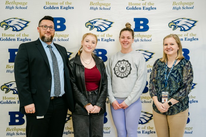 Director of Fine and Performing Arts Brent Chiarello, left, Hailey Hartmann, owner of Babylon CrossFit Trish Evangelista and Bethpage High School music teacher, Kristen Warnokowski, right