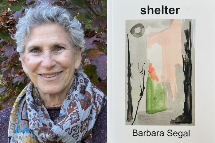 Barbara Segal (L.) celebrates the release of her sophomore poetry collection, "Shelter" (R.)