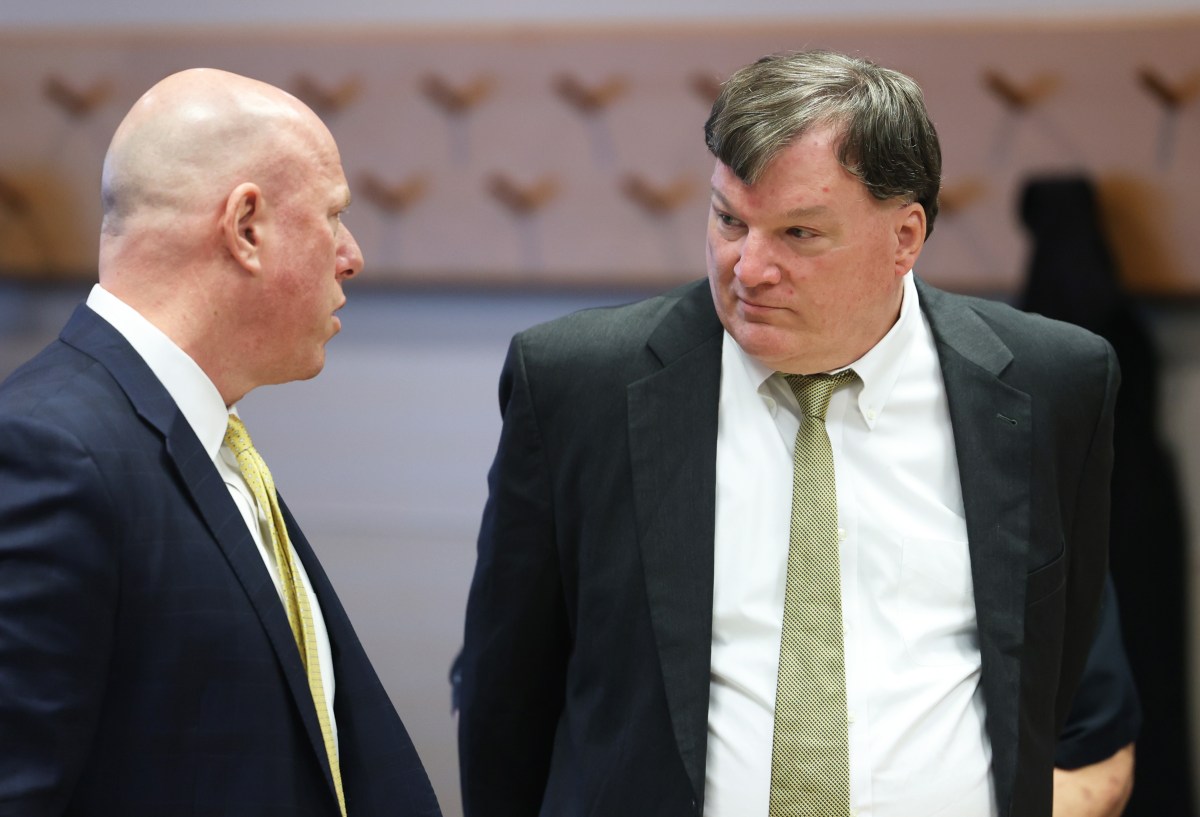Suspected Long Island serial killer Rex Heuermann, with his attorney Michael Brown. His daughter, Victoria Heuermann, and soon-to-be-ex wife, Asa Ellerup, watched from the gallery.
