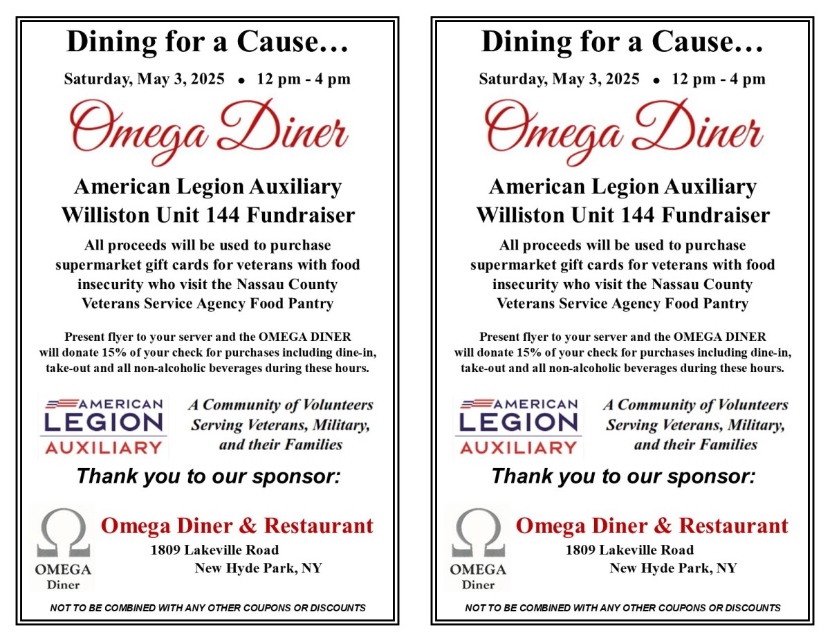 Dining for a Cause 2025 Omega Diner 2-up-1 rev