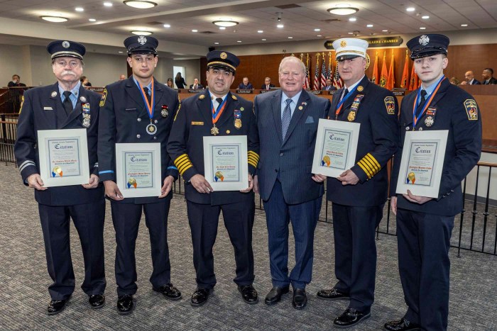 Deputy Minority Leader Arnold Drucker honored members of the Plainview Fire Department for an incident that occurred in February 2024
