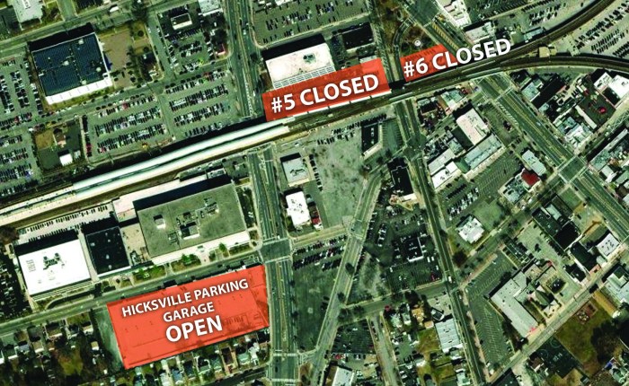 Aerial view of Hicksville parking lot closures set to begin on May 3