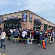 Fans of Carmelo Anthony waited outside as he held an event at Strain Stars in Farmingdale for his cannabis products now available in New York