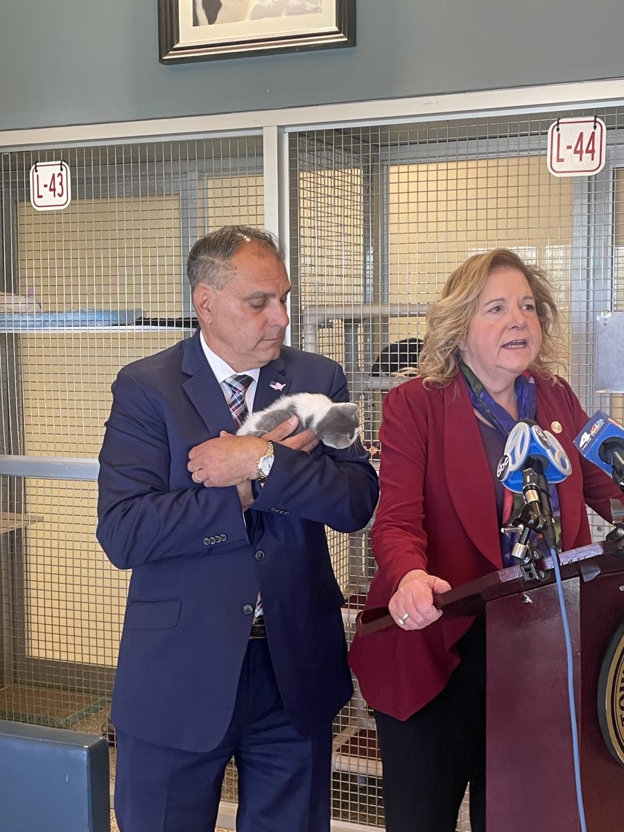 Oyster Bay Town Supervisor Joseph Saladino (L.) and Nassau County District Attorney Anne Donnelly (R.) provided an update on the saved cats