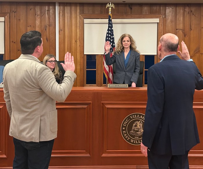 Dan Simone and Phil Chappo after being sworn into East Williston's Planning Board and Board of Zoning, respectively.
