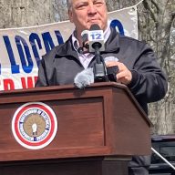 Local 1049 Business Manager Pat Guidice speaking at a rally against National Grid