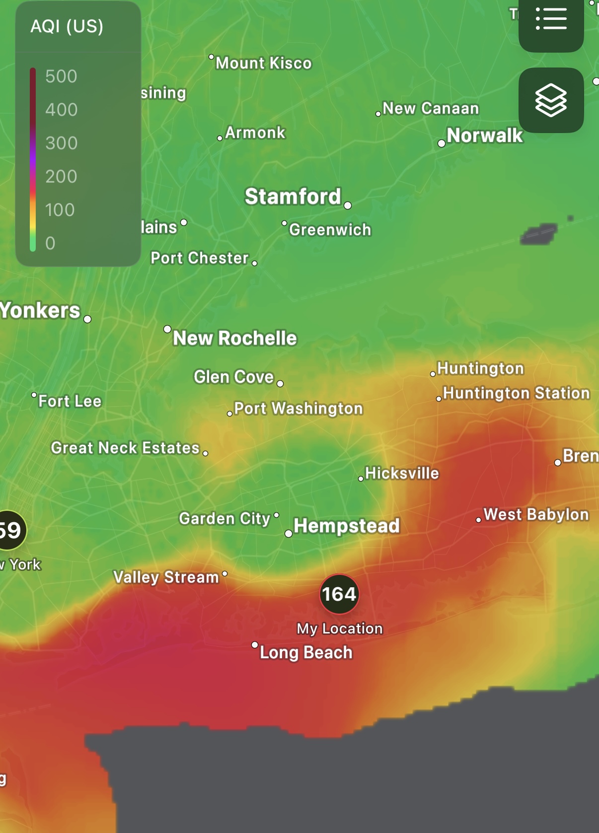Parts of southern Nassau County are breathing worse air quality than expected due to the New Jersey wildfire.