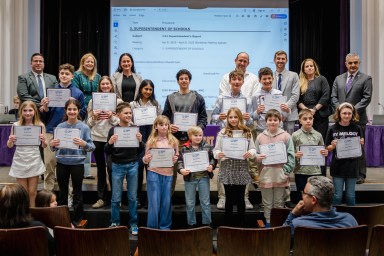 James H. Vernon School and Oyster Bay Middle/High School students were recognized for their participation in the American Mathematics Competition at the Tuesday, April 8 board of education meeting