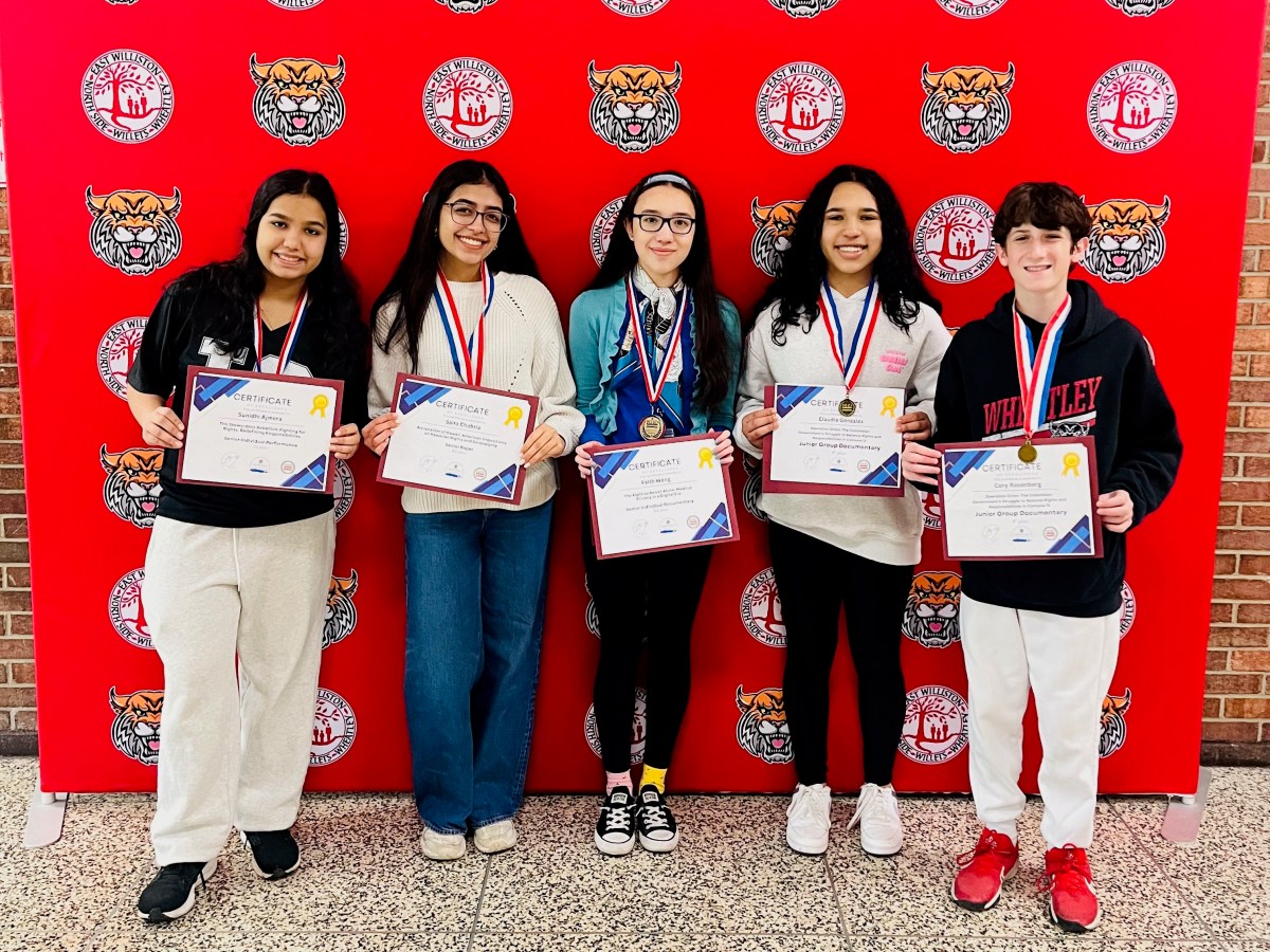 East Williston students with awards.