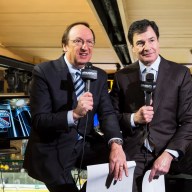 Longtime New York Rangers announcer Sam Rosen, left, pictured with partner Joe Micheletti, is set to retire at the end of this hockey season.