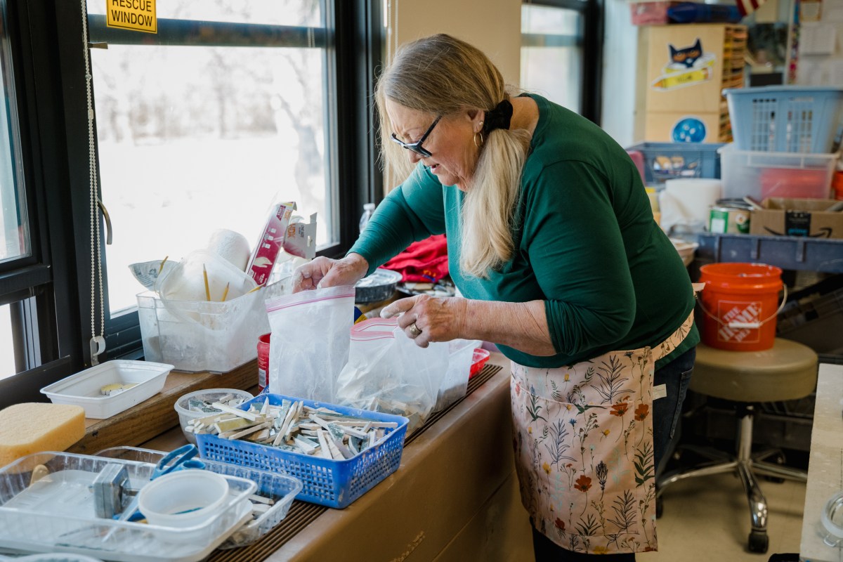 Charles Campagne Elementary School, students are working with longtime artist-in-residence Esther J. Tollen to create a new mosaic mural for the the walls of the school's all-purpose room.