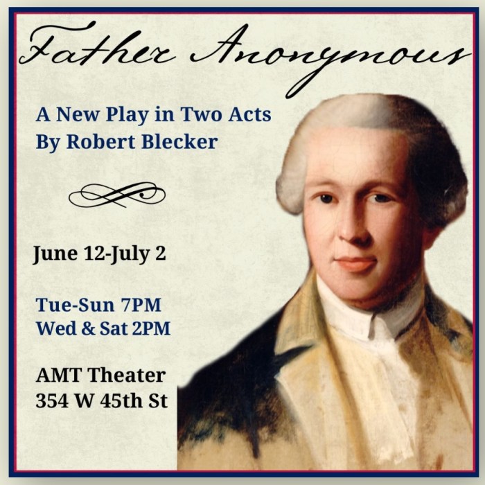 Father Anonymous will run at the AMT Theater in Manhattan from June 12 through July 2