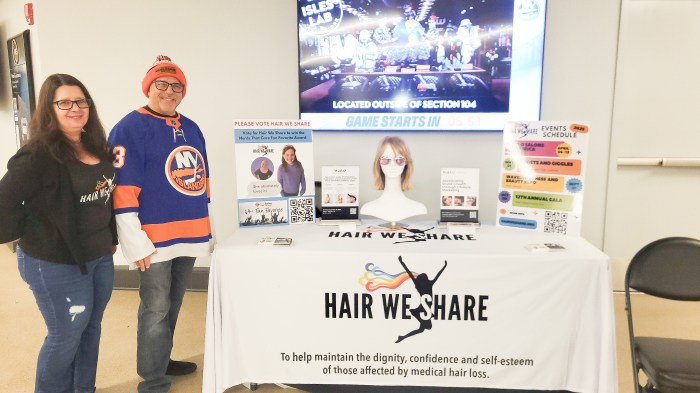 Co-Founders of Hair We Share, Suzanne Chimera and CEO Dean Riskin, at the Islanders game fundraiser.