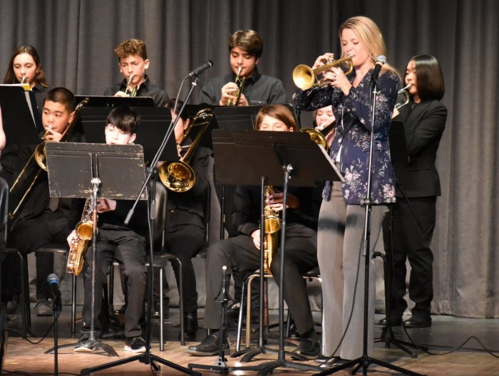 Canadian trumpeter and vocalist Bria Skonberg joined students across sections at Port Washington's Night of Jazz concert on April 10.