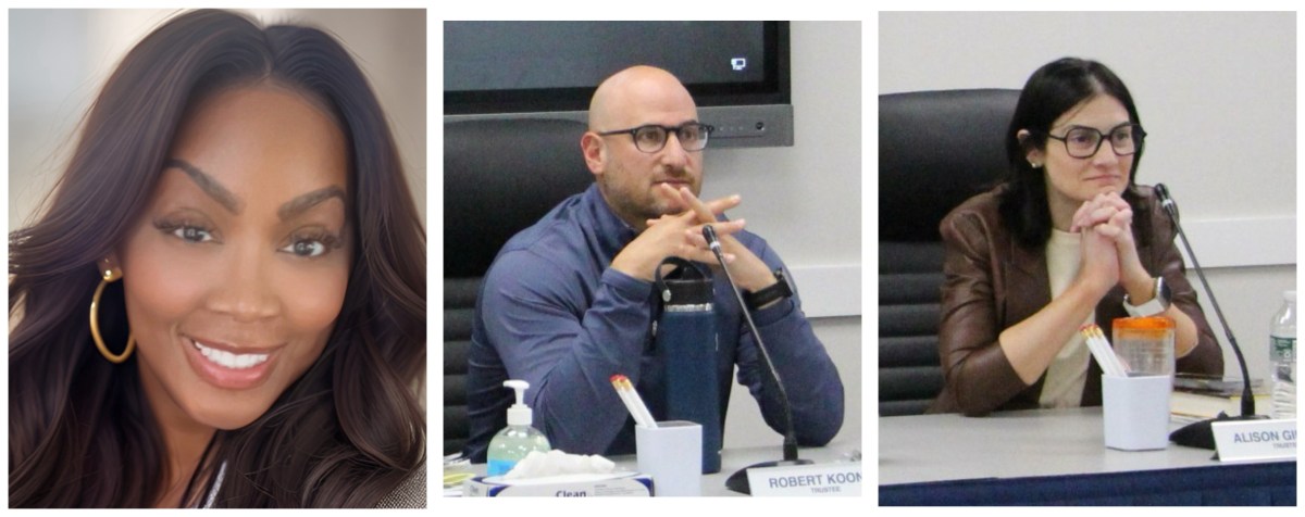 North Shore NAACP President Qiana Hobdy (L.) will be running against incumbent trustees Robert Koonin (C.) and Alison Gilbert (R.) for the Roslyn Board of Education election on May 20.