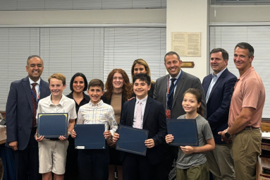 Executive Student Council leaders from Munsey Park Elementary School were recognized by the Manhasset Board of Education at the meeting on May 8.(Student honorees L-R): Jack Smetana, Matthew Palumbo, Michael Halkias and Scarlett DeAngelis. (Not pictured: James Quinlan)
