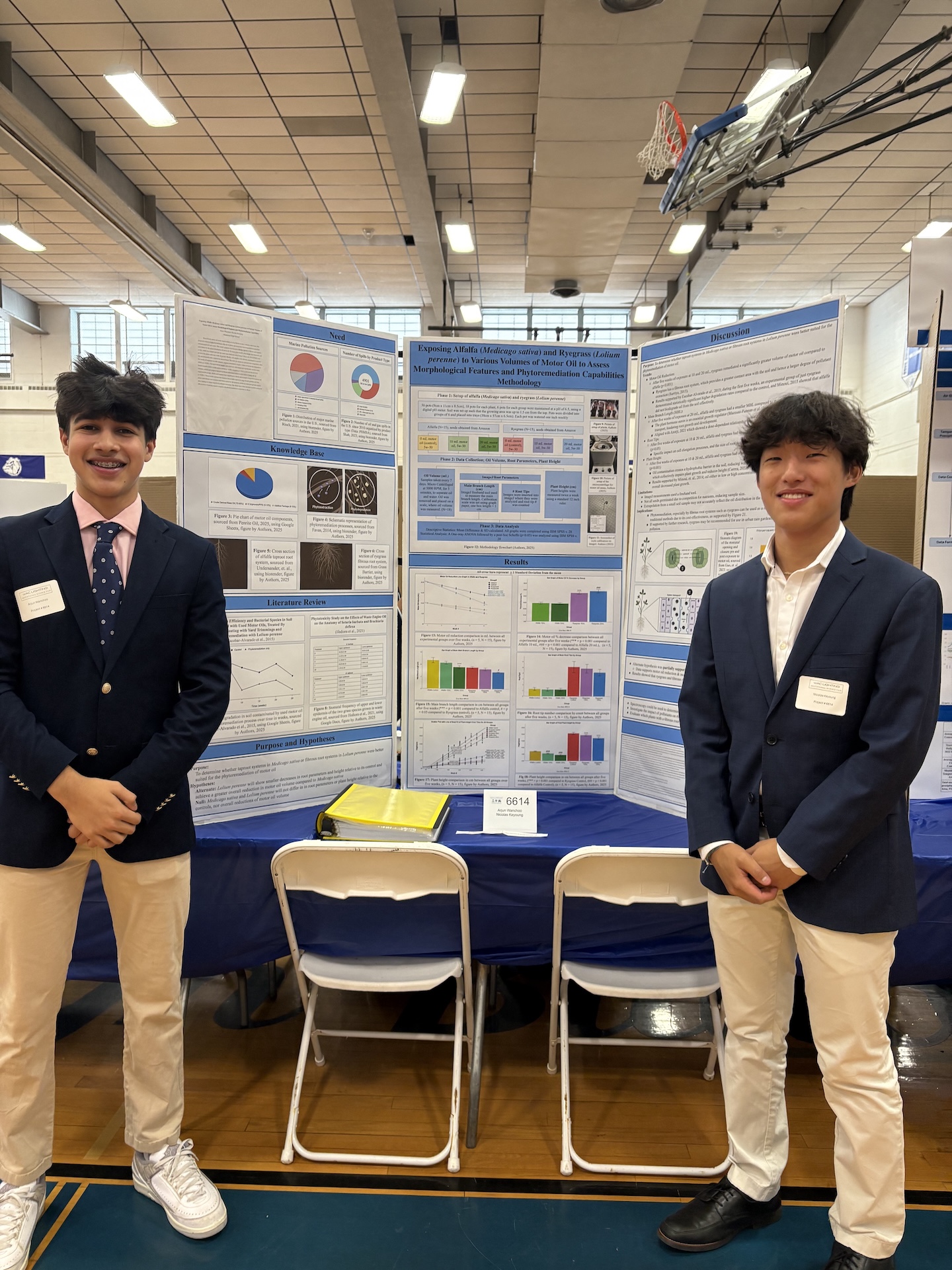 Manhasset High School sophomores Arjun Wanchoo and Nicolas Keyoung took first place in the Earth and Environmental category at the WAC Lighting Invitational Science Fair.
