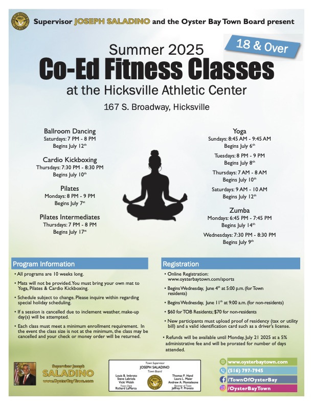 Town of Oyster Bay announces summer co-ed fitness classes