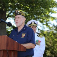 VFW 6394 Post Commander Mitch Furman speaks at the Syosset Memorial Day ceremony, following the annual parade