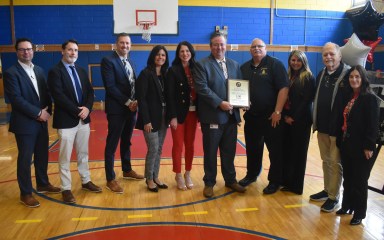 The Massapequa Historical Society presented a plaque to Fairfield Elementary School in honor of its 100th anniversary.
