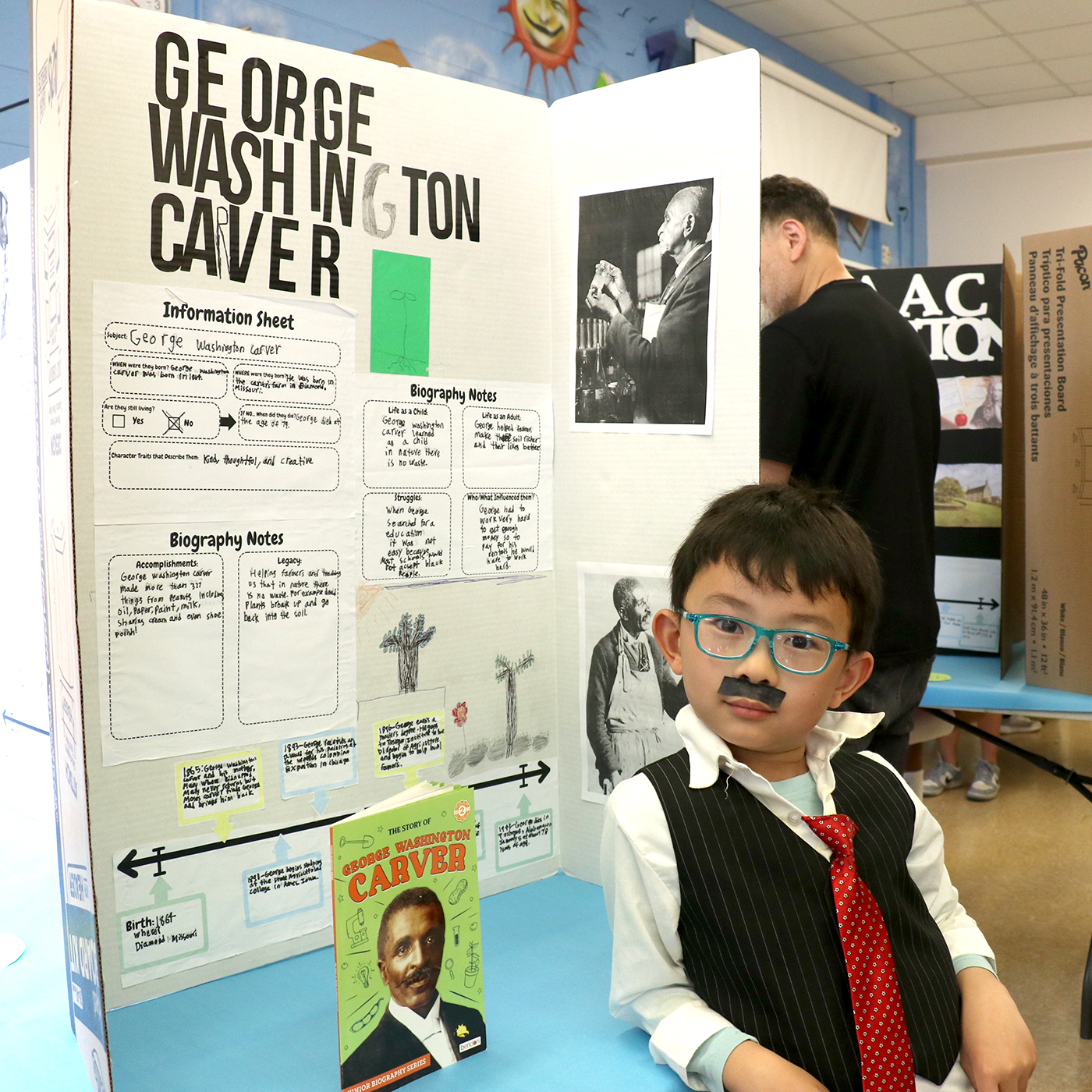A student dresses as George Washington Carver, an American agricultural scientist and inventor.