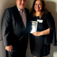 Plainview-Old Bethpage Middle School Assistant Principal Dorothy Drexel (R.) and her husband Raymond Drexel (L.) after she was honored for time as an administrator