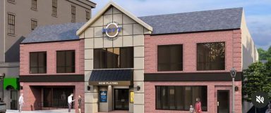 A rendering of the exterior of the North Shore Village Theatre, once all phases of renovation are completed.