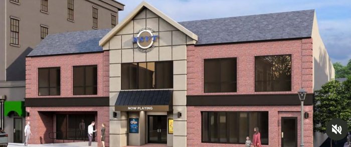 A rendering of the exterior of the North Shore Village Theatre, once all phases of renovation are completed.