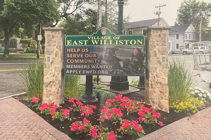Picture of Village of East Williston's digital sign that was shown to residents at a board meeting