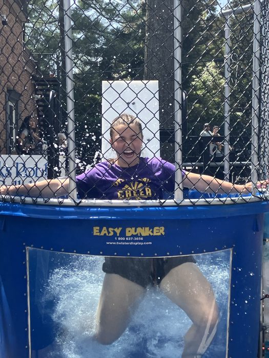 Oyster Bay cheerleader in the dunk tank.