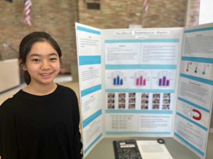 Seventh grader Serena Fu earned first place at this year’s South Asian American Women’s Alliance Middle School Science Fair,