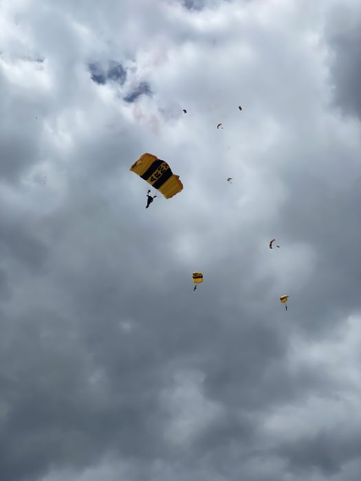 The United States Army Golden Knights Parachute Team joined military members and civilians who participated in the FourLeaf Air Show at Jones Beach State Park