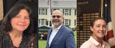 Linda Imbriale, (L.) Faisal Mirza (center) and Annette Beiner (R.) are running for the Hicksville Board of Education