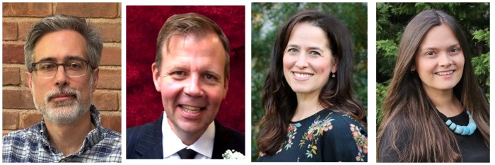 Brian Hanley (L.), James Svendsen (LC.), Lisa Cashman (RC.), and Jessica Dillon (R.) are running unopposed for trustee positions on the North Shore Board of Education.