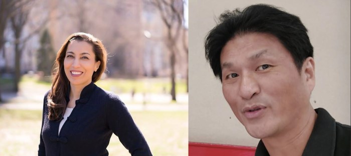 Nadia Afridi and Bo Hsu, who won school board seats in East Williston.